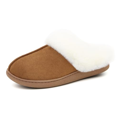 Jerzmy Fuzzy Slippers for Women, Memory Foam Cushion Womens House Slippers Suede Fluffy Faux Fur Lining Comfy Home Shoes for Indoor Outdoor Bedroom Garden Winter2
