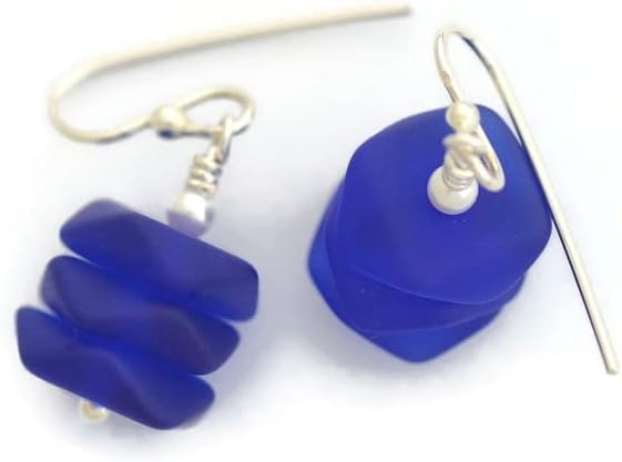Miniatura 7 de Olas del océano azul marino plata de ley pendientes colgantes de cristal de mar real oscuro azul cobalto perla moderna joyería de playa para mujeres