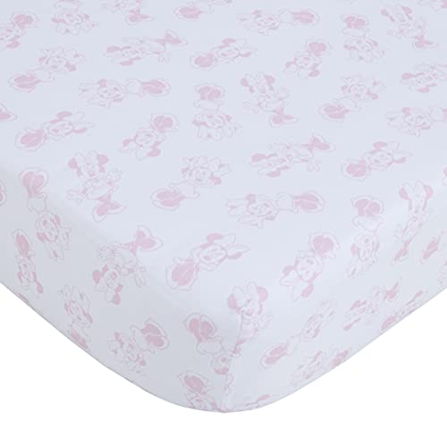 NoJo Disney Minnie Mouse Be Happy Pink & White Super Soft Fitted Crib Sheet Pink White