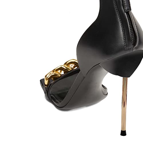 XYD Women Sexy Stiletto Sandals Open Square Toe High Heels Metal Ankle Chain Strap Back Zip Chic Nightclub Shoes2