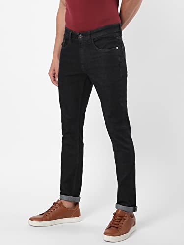 Image of Arvind Men Black Cotton Lycra Regular Fit Denim