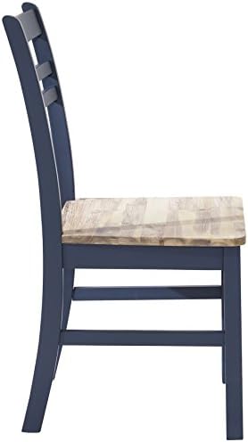 Florence Country Chair. Navy blue kitchen dining wooden chair with limed acacia wood seat. QUALITY