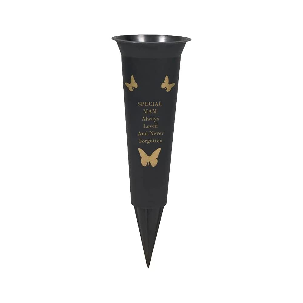PHG Limited Edition Graveside Flower Vase with Personalised Verse | Unique Grave Side Flower Pot | Memorial Gift for Loved One | Durable Plastic Flower Holder | 33 x 11 (Mam Black)