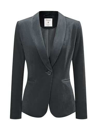 Manteau de bureau pour femme velours col châle veste gris foncé taille XS