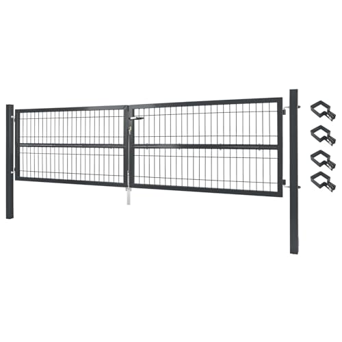 V2Aox Gartentor Tor Gartenzaun Zaun 300x80 cm Doppelflügelig Gartentür aus Metall für Stabmattenzaun Abschließbar inkl. Pfosten Grau