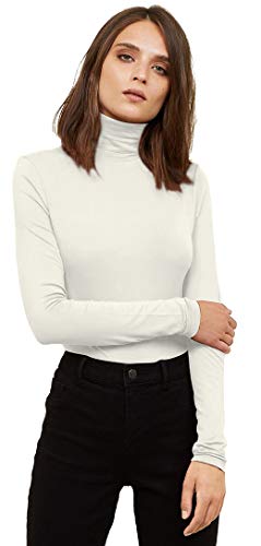VIIOO Women's Long Sleeve Turtleneck Thermal T-Shirts Soft Fitted Pullover Cotton Tops(White/Turtleneck,L)