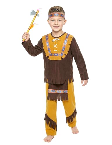 DEGUISE TOI - Déguisement indien marron et ocre garçon - Haut - Pantalon - Bandeau(sans plume) - M 7-9 ans (120-130 cm) - Marron - Déguisements enfants - 100%...