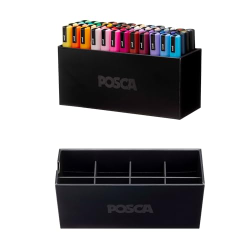 Image of POSCA PC-5M Water-Based Paint Markers, Medium Point (1.8-2.5mm), Assorted Colors, 48 Pack with Display Caddy