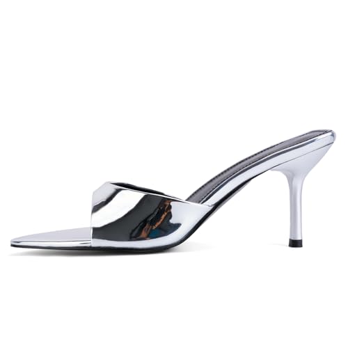 Image of QIV Leopard Kitten Heels Pointed Toe Mule Heels for Women Open Toe Kitten Heel for Party Dressy Wedding