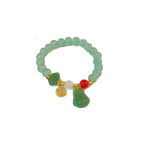 Fuqimanman2020 Laughing Buddha Pendant Stretch Bracelet Jade Natural Stone Beaded Strand Cubic Zirconia Crystal Elastic Lucky Gemstone Amulet Protection Jewelry for Women Men