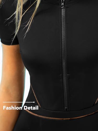 CUPSHE Women's One Piece Swimsuit Rash Guard Short Sleeve UPF 50+ UV High Neck Zipper4