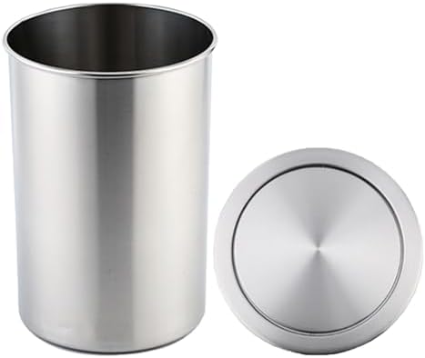 Stainless Steel Pull-Out Trash Can with Lid Flush Mount Kitchen Waste Bin Round Brushed Finish Hidden Countertop Bin for Seamless Worktops (430)