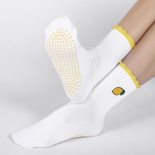 Image of Jeyiour Summer Cute Pilates Socks Women Bow Nonslip Ruffle Yoga Socks with Grip Barre Pilates Gift for Work Dance Fitness