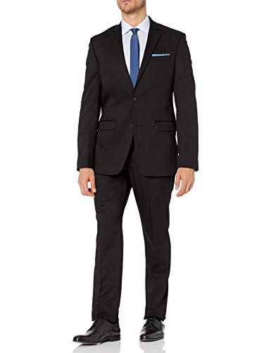Perry Ellis Mens 2 PC Suit, Black Solid, 42 Regular