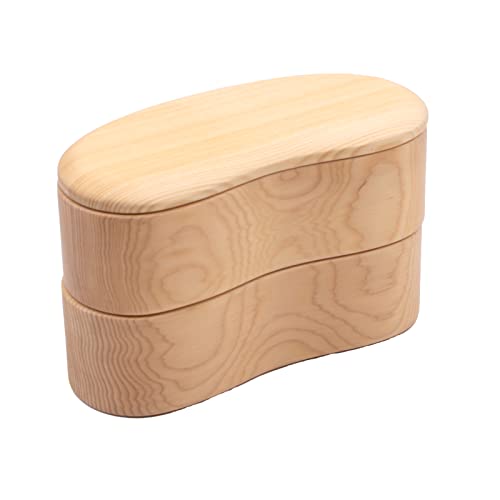 和歌山峠のわっぱめし弁当箱屋さん(wakayama wappa bento box store) 木製 くりぬき 弁当箱 約16×7cm ランチボックス 二段 豆型 ナチュラル A-75-273509