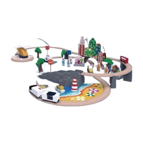 BEIBEINOYA 木製レールカー 電動トロッコセット 木製子供用知育パズル玩具 3〜6歳 36ヶ月以上 音感・感覚・手足協調性トレーニング 警察消防・宇宙・恐竜・ジャングル・動物園・エコテーマ 82〜139ピース カラーボックス包装 可動式レール構築玩