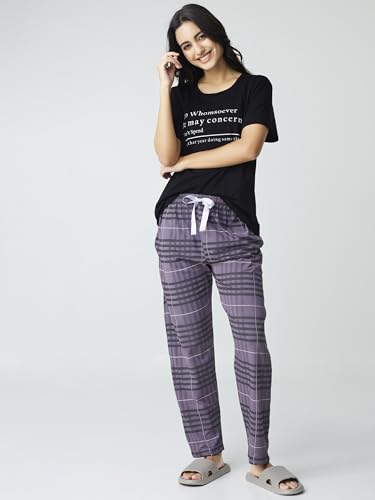 Image of Night Suit for Womens Checks Printed Cotton Night Dress of Top and Pajama Set 9410