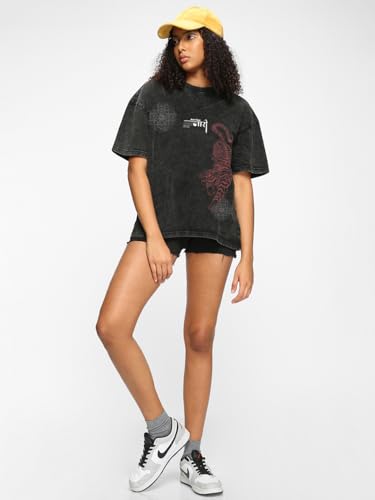 Image of Bewakoof Women's Being Cute is My Super Power Graphic Print 100% Cotton T-Shirt- Oversized Fit, Round Neck, Half Sleeve