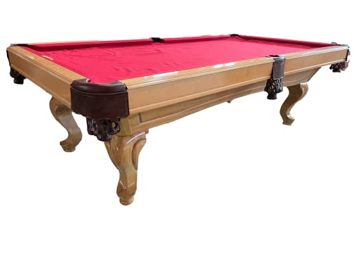 8 Ft. Billardtisch Tunierpoolbillard Poolbillard Modell Webster Nr.16 Farbe: Natur Tuchfarbe Rot Pool Billard mit 3cm starken Schieferplatten Maß:254x142cm