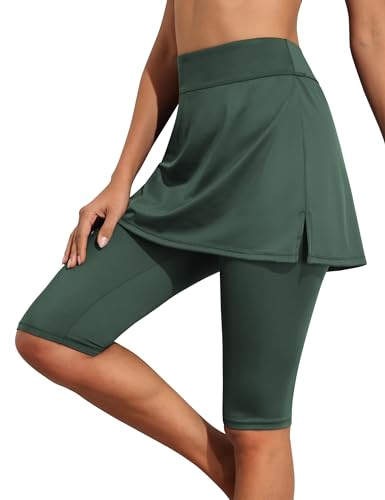 Septangle Women Skirted Swim Capris UPF 50+ Sport Leggings Swim Capri with Attach Skirt Athletic Skort Swimsuit Bottom