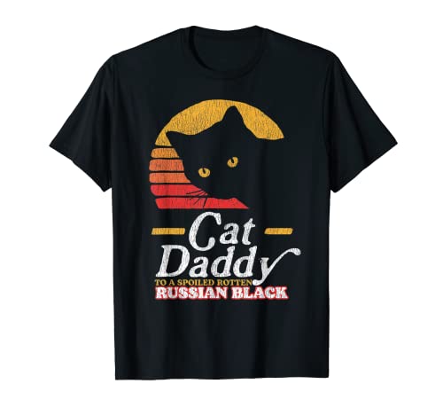 Retro Cat Daddy To A Spoiled Rotten Russian Black Funny 80s Maglietta