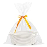 Pro Goleem Small Woven Burr Basket with Gift Bags and Ribbons Durable Baskets for Christmas Gifts Empty Small Rope Basket for Storage 12'X 8' X 5' Baby Toy Baskets with Handles, White