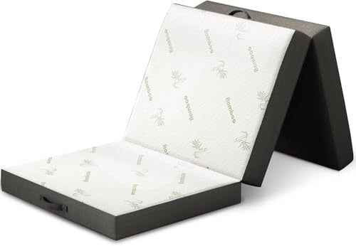 SUMFGO Twin Folding Mattress Tri-Fold Memory Foam Mattress with Soft Knit Cover Portable Foldable Topper with Carrying Bag for RV Guest Bed (190 x 96 x 10 cm)