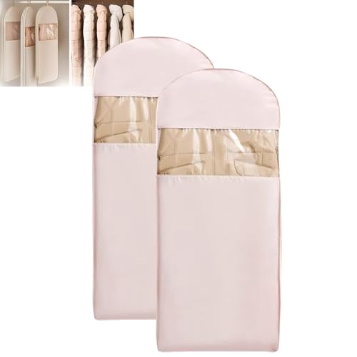 Space Saving Hanging Garment Bag with Self Compression Zipper, 2025 New, Space Saver Closet Organizers, Dust Cover Clothes Bags Travel Organizer for Down Coat Suit (Pink_XL*2)
