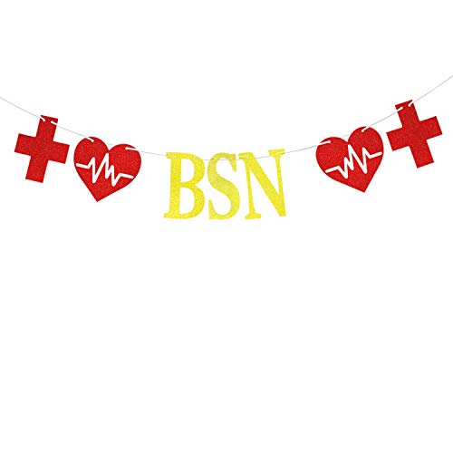 2021 BSN Banner, Congrats Nurse Banner, Class of 2021 Nurse Decor, Nurse Graduation Party Supply Gold Red Glitter Cover