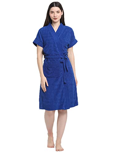 CREEVA Unisex Terry Bathrobe, Half Sleeve, Royal Blue