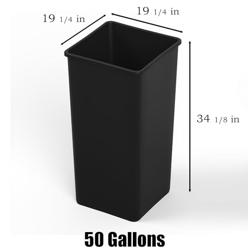 Image of 50 Gallon Black Square Commercial Trash Garbage Can | Outdoor Office Restaurant School Kitchen