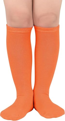 Zando Kid Soccer Socks Three Stripe Knee High Youth Softball Baseball Tube Compression Athletic Socks for Boys Baby Girls Stockings 1 Pairs Orange 4-6 Years