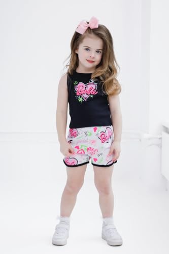 Image of Barbie Girls Ribbed Tank Top and French Terry Shorts Outfit Set Toddler to Big Kid Sizes (2T - 14-16)