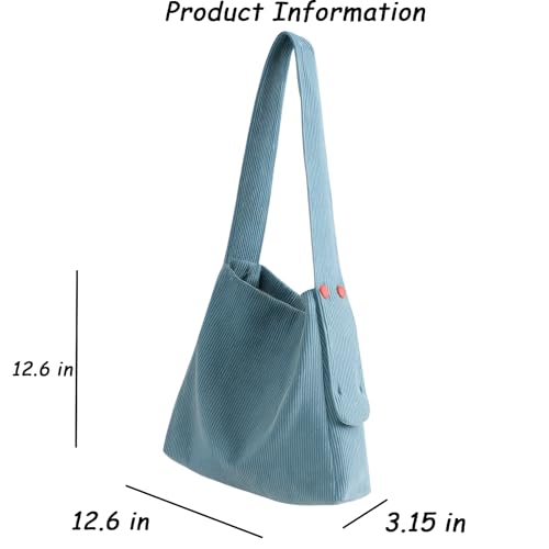 Corduroy Tote Bag Soft Blue Corduroy Shoulder Tote Bag With Button Detail Large Casual Slouchy Hobo Handbag For Women 20253