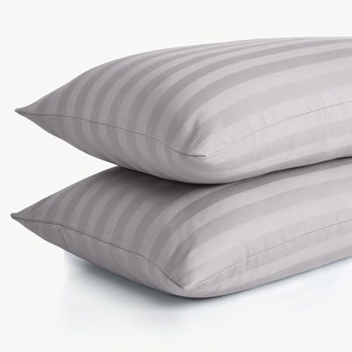 Image of Travel Pillow Case 12x18 Size Pack of 2 Pieces 100% Egyptian Cotton Envelope Closure 500 Thread Count Toddler Pillowcase Fits Up to 12x18, 12x16 or 11x15 Silver Grey Striped