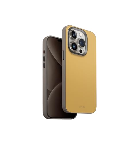 UNIQ Lyden DS Coque de téléphone compatible avec iPhone 15 Pro, charge magnétique MagClick, compatible (jaune canari/gris silex)