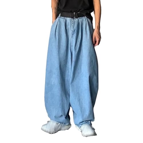 DGHM-JLMY Men's Retro Plus Size Casual Wide-Leg Jeans Baggy Hip Hop Streetwear Denim Pants Elastic Waist Loose Fit Jeans
