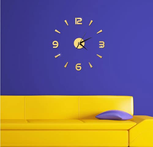 Blue Monkey DIY Animals Plastic Wall Clock 3D Frameless with Acrylic Mirror Surface, EVA Foam with Adhesive Stickers (Golden)