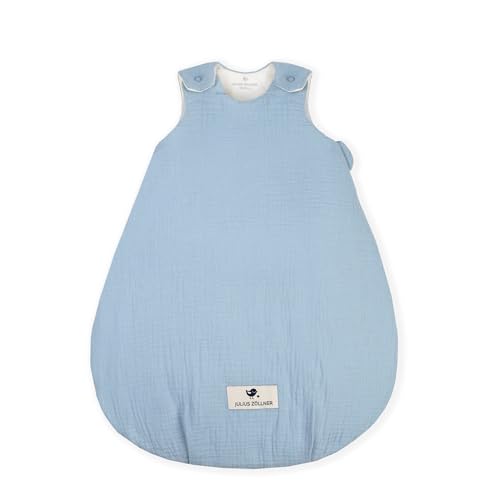 Julius Zöllner Babyschlafsack gefüttert Musselin 2,5 TOG Gr. 50/56 | 100% Baumwollmusselin | Oeko-TEX Standard 100 | Denim
