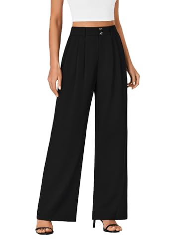 Vrtige Women's Elastic High Waisted Wide Leg Long Pants Office Casual Trousers with Pockets4