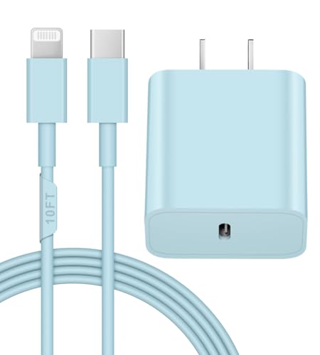 Image of Extra Long 10FT iPhone 14 13 12 Charger Fast Charging 20W PD USB C Wall Charger with Fast Charging Cable Compatible iPhone 14 /13 /12 /11 /Pro /Pro Max /Mini /Xs Max /XR /X, iPad - Blue