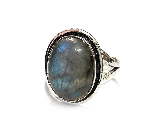 ASTROGHAR Natural Labradorite Oval Crystal Free Size Ring For Men...