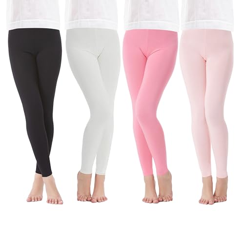 4 Pack Girls Full Length Leggings Soft Comfortable Footless Leggings Stretchy Tights Pants