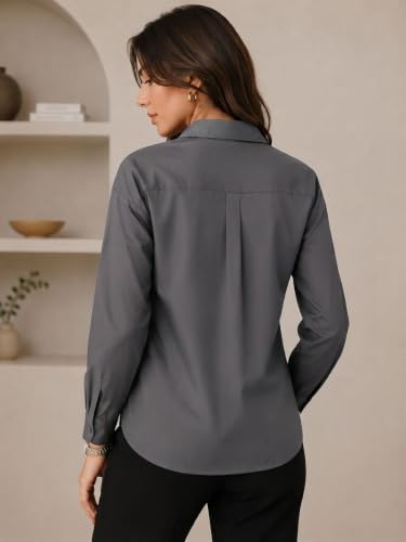 Image of OOMPH! Women's Cotton Solid Relaxed Fit Formal Shirt | Full Sleeve Drop Shoulder Button-Down Office Shirt | Spread Collar Workwear & Smart Casual Top