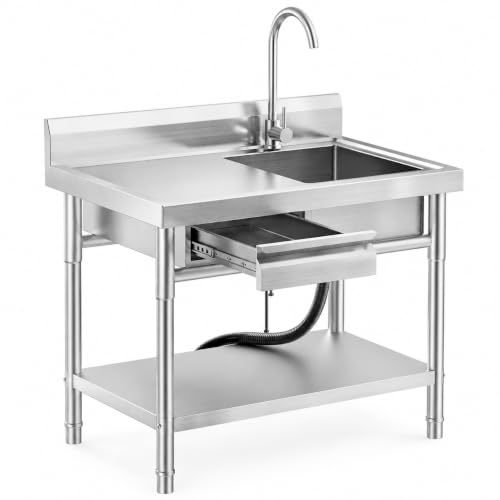 Image of 39 inch Stainless Steel Utility Sink with Workbench & Drawer, Laundry Sink