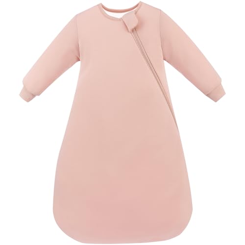 PurComfy Supersoft Long Sleeve Sleep Sack 1.0 TOG, Premium Baby Sleeping Bag 2-Way Zipper Sleep Sack with Sleeves 3-6 Month, Blush