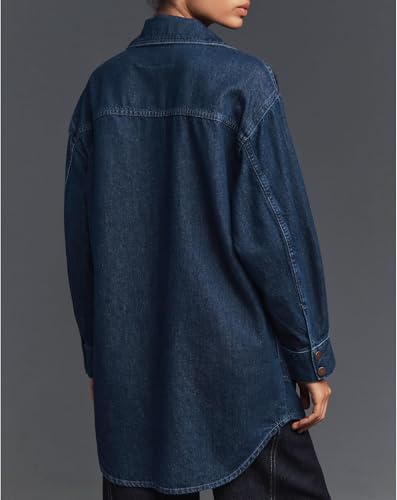 LifeShe Denim Womens Shacket Oversized Jean Jacket Boyfriend Pocket Long Shirt2