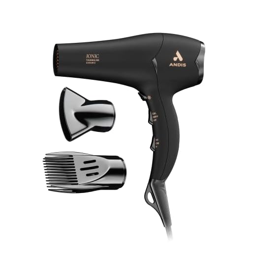 Andis 80750 1875-Watt Tourmaline Ceramic Ionic Salon Hair Dryer with Diffuser, Fast Dry Low Noise Blow Dryer, Travel Hairdryer for Normal & Curly Hair, Soft Grip, Black