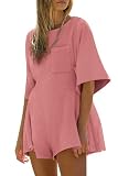 Yousify Women's Summer Rompers Spring Dressy Casual Hot Shot Romper Dress Plus Size Loose Fit Flowy Jumpsuit Black Pink M
