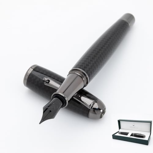 Monteverde Super Mega Carbon Fiber Gunmetal Trim Fountain Pen - Broad Nib USA | JoWo Nib | Ideal for Bold Writing - Detailed View